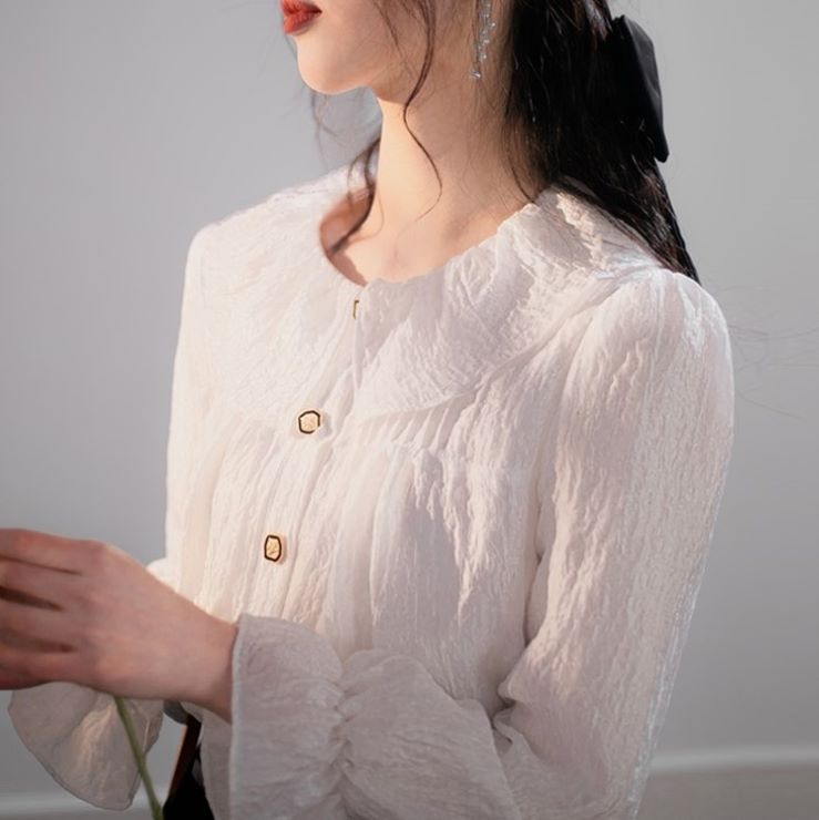 フリルレトロブラウス ■ ブラウス シャツ blouse OL オフィス セレブ トップス 通勤 かわいい 大人