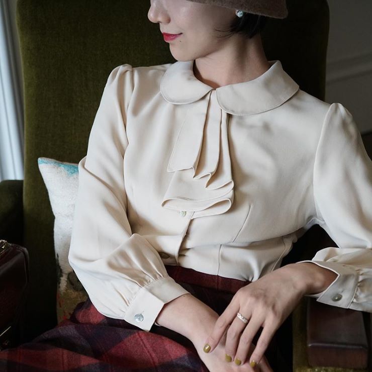 【 3/11まで5,328円】 エレガントブラウス ■ シャツ ブラウス OL オフィス セレブ blouse トップス 通勤 かわいい 大人 レディース 長袖 無地 秋 冬のサムネイル