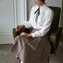 リボンパフスリーブブラウス ■ シャツ ブラウス トップス セレブ オフィス blouse OL 通勤 かわいい 大人 レディース 長袖 無地 秋 冬(4)