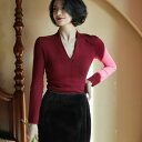 レトロVネックニットソー ■ ニット Knit トップス セーター Sweater レディース 長袖 秋 冬