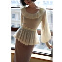 ボリュームスリーブフレアニット ■ ニット Knit トップス セーター Sweater レディース 長袖 秋 冬