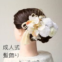 和柄の胡蝶蘭髪飾り ■ 髪飾り つまみ細工 プリザードフラワー ドライフラワー かすみ草 カスミソウ 成人式 卒業式 袴 ヘアアクセサリー 花 振袖 着物 和服...