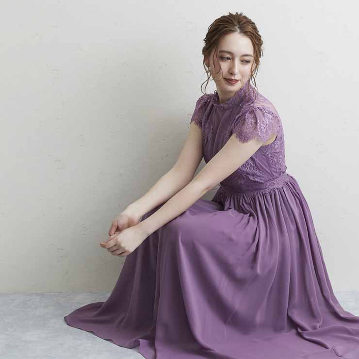 パーティードレス 結婚式 ワンピース レース×シフォンのヨーロピアンワンピース ■ ワンピース 結婚式 ドレス 結婚式 シースルー パーティドレス ドレス 二次...