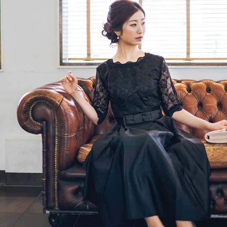 パーティードレス 結婚式 ワンピース レース×ふんわりスカートのロング丈ワンピース ■ シースルー パーティードレス 結婚式 フォーマル ワンピース フォーマル...