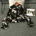袖コンシャスフラワーパターンブラウス ■ シャツ ブラウス トップス セレブ オフィス blouse OL 通勤 かわいい 大人