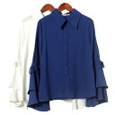 ラッフルスリーブ袖リボンシンプルシャツ ■ ブラウス シャツ セレブ オフィス blouse OL トップス 通勤 かわいい 大人