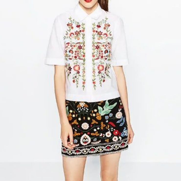 Long-Sleeved - お花刺繍の5分袖ブラウス ■ ブラウス シャツ ブラウス セレブ オフィス blouse OL 通勤 トップス かわいい 大人 レディース 春 夏 秋 冬