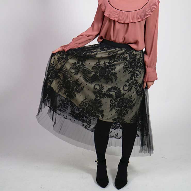 上品でクラシカルな1着♪レースフラワーチュールスカート ■ スカート すかーと Skirt スカート ミディアム 膝丈 ひざ丈 膝上 ひざ上 膝下 ひざ下のサムネイル