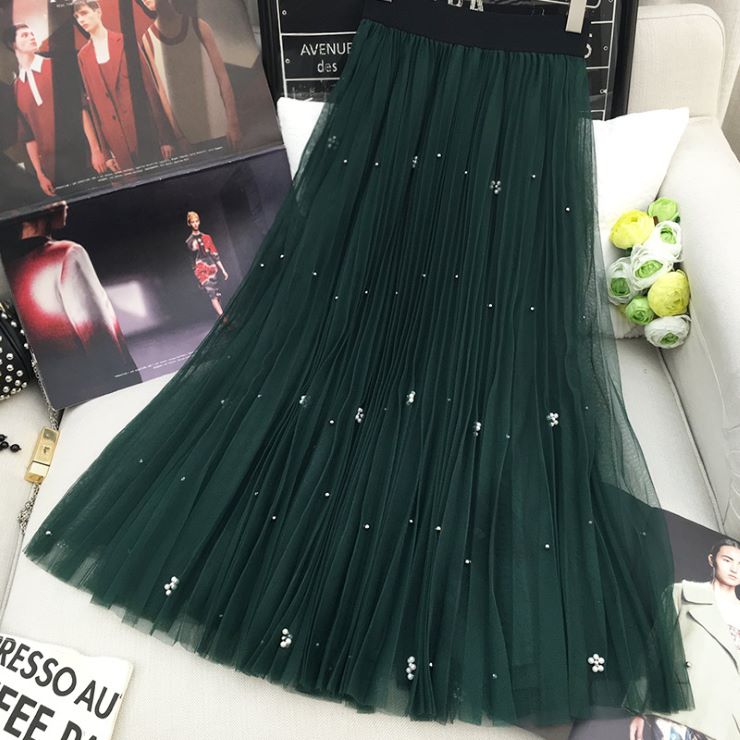 Rakuten - パールビジューシフォンプリーツスカート ■ スカート すかーと Skirt スカート ミディアム 膝丈 ひざ丈 膝上 ひざ上 膝下 ひざ下