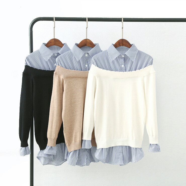 Rakuten - どんなボトムにも合わせやすさ抜群！レイヤード風シャツ ■ シャツ ブラウス オフィス OL トップス 通勤 セレブ かわいい 大人 冷房 レディース 長袖 柄物 ストライプ 秋 冬