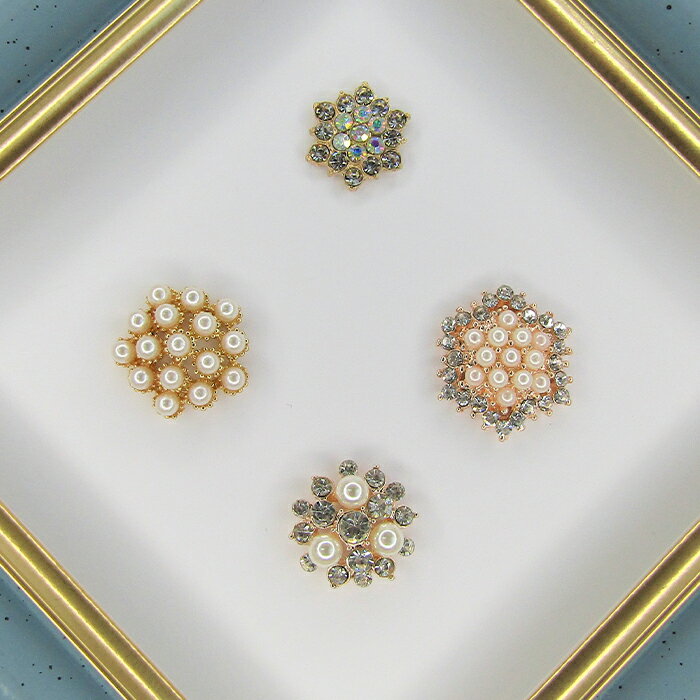 キラキラ センターパーツ パール クリスタル ABストーン メタルパーツ デコ DIY ハンドメイド ピアス イヤリング ワンポイント アクセサリー リボン ゴールド金具 花 フラワー お花モチーフ