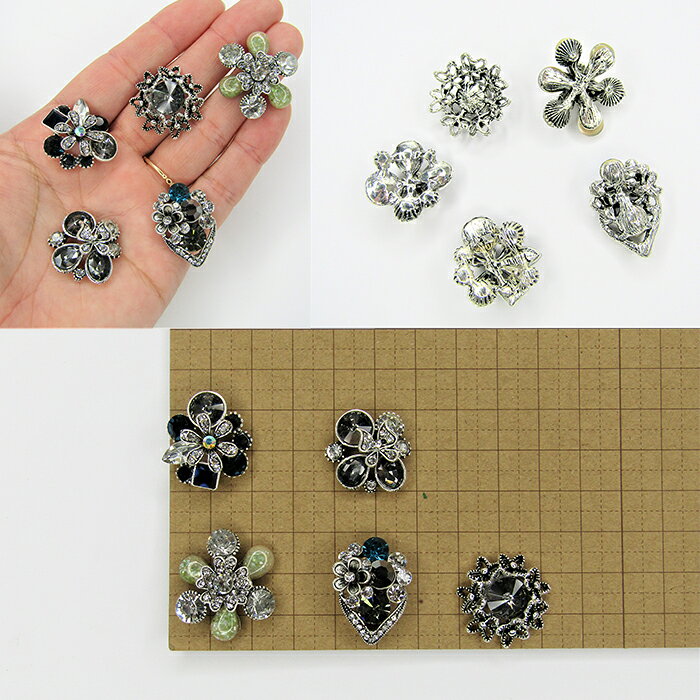 シックなシルバーパーツ ダーク系 デコ センターパーツ リボン アクセサリー メタ...