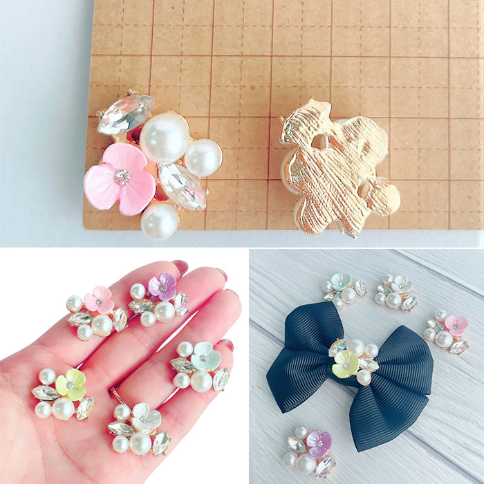 センターパーツ デコ フラワー 花 【5個】 デコ電 リボン パール ビジュー 可愛い ...