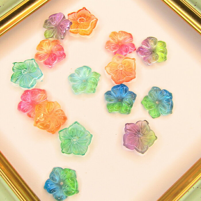 透明感のあるカボション フラワーパーツ 貼り付け グラデーション レジン ビーズ 花 ハンドメイド DIY 資材