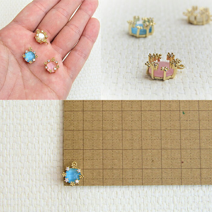 キャッツアイ チャーム フラワー ビジュー カボション ハンドメイド DIY ピアス ネ...