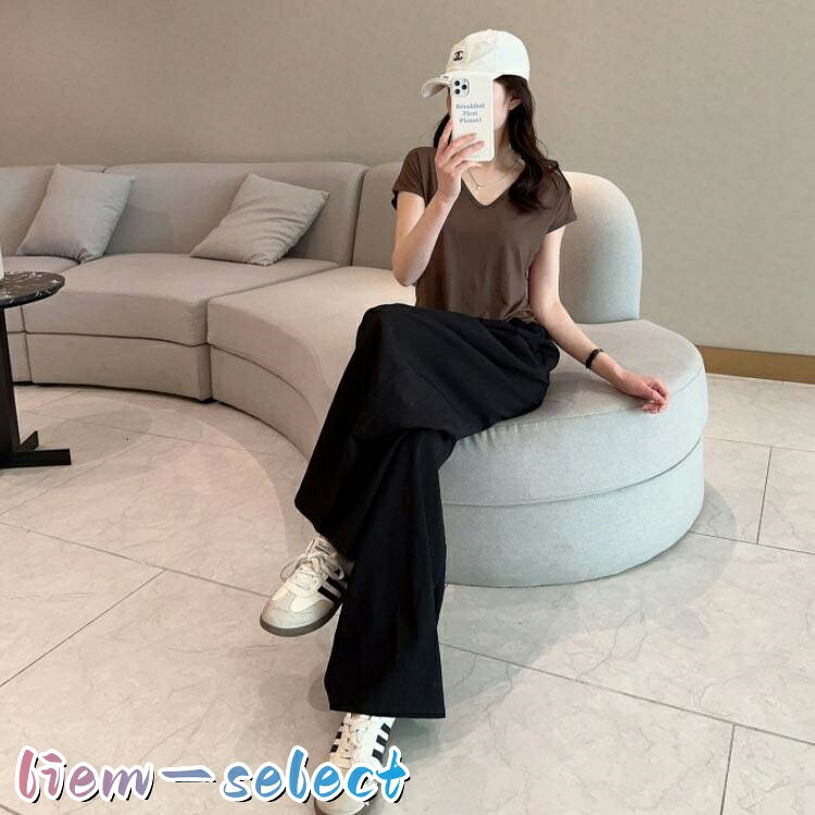 liemセレクトのルームウエア レディース 夏 上下セット セットアップ ワイド パンツ ス 接触冷感 モダール 涼しい 薄手 春夏 部屋着 パジャマ リラックス｜アングル3