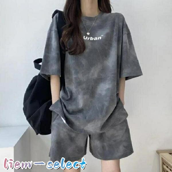 liemセレクトの半袖 セットアップ レディース スウェット 上下セット Tシャツ ハーフパンツ 夏 ジャージ プリント tシャツ ショートパンツ 2点セット 薄手 ル｜アングル2