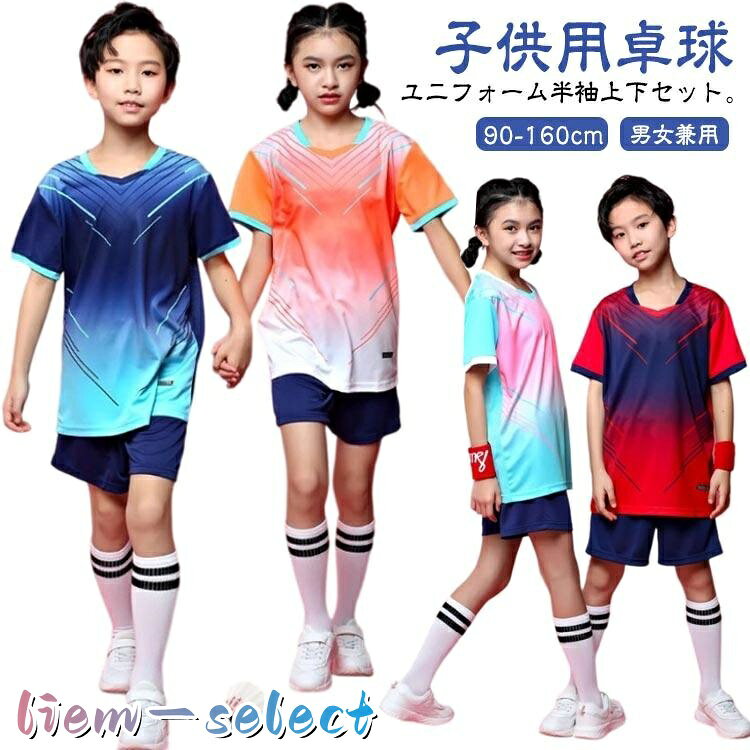 卓球 ユニフォーム 上下セット 半袖 シャツ ス パンツ ジュニア 子供 卓球ウェア 卓球 練習着 Tシャツ ショートパンツ セットアップ クラ