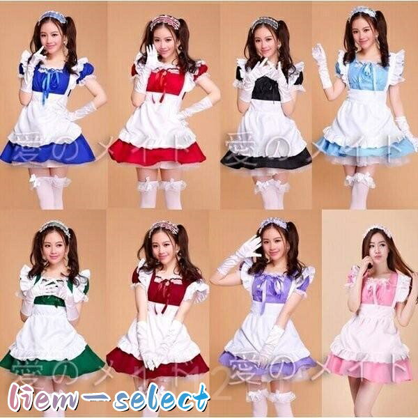 ■商品詳細 セット内容：ワンピース+エプロン+髪飾り 素材：ポリエステル サイズ（cm）： S 適応バスト80以内　適応ウェスト65以内　適応肩幅37以内　着丈70 M 適応バスト85以内　適応ウェスト70以内　適応肩幅37以内　着丈74 L 適応バスト90以内　適応ウェスト75以内　適応肩幅39以内　着丈78 XL 適応バスト98以内　適応ウェスト85以内　適応肩幅42以内　着丈82 XXL 適応バスト106以内　適応ウェスト95以内　適応肩幅45以内　着丈88 ■注意事項： ※採寸サイズなので若干の誤差がある場合がございます。 ※サイトに掲載されている商品は、モニター環境により実際のものと素材感?色が若干異なって見える場合がございます。