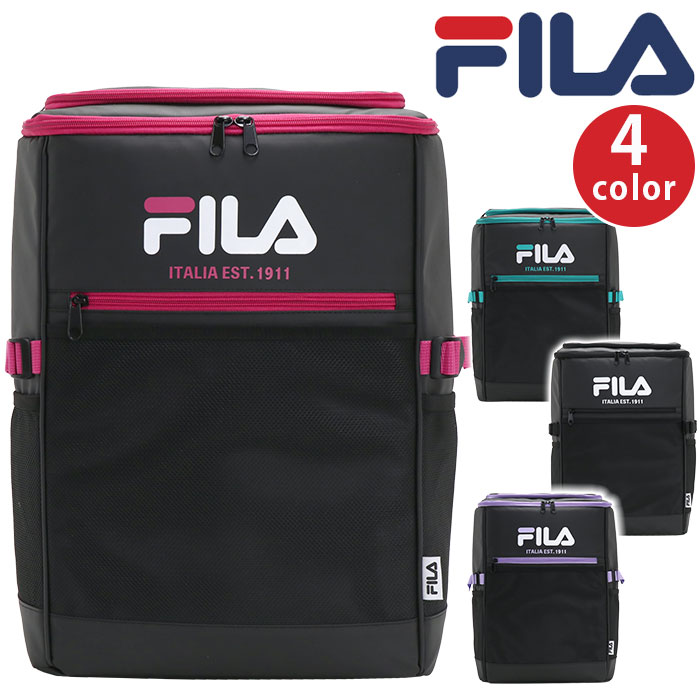 リュックサック FILA フィラ スクエア 撥水 27L リュックサック サイドポケット バックパック デイパック 旅行 高校生 中学生 バッグ かばん レディース 女性 女の子 通学 通勤 おしゃれ 人気 カイザーロゴ FIMB-0891