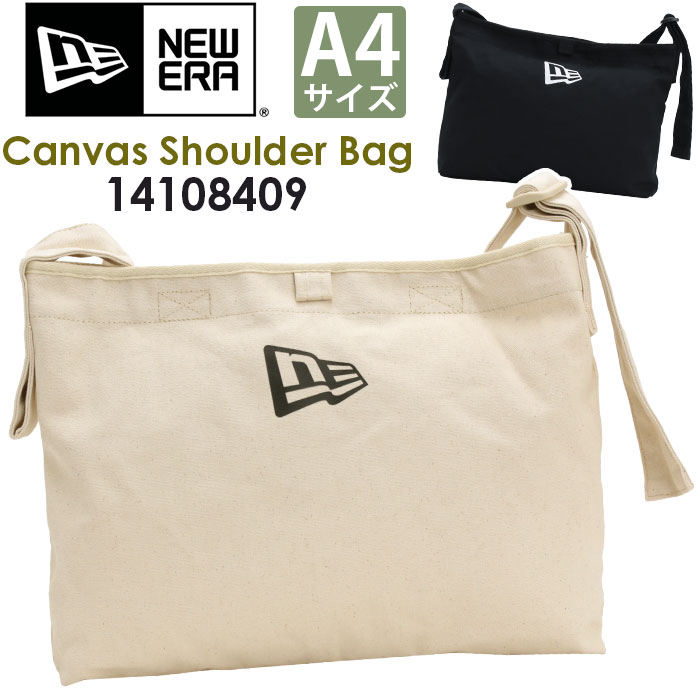 NEW ERA ニューエラ Canvas Shoulder Bag キャンバスショルダー ショルダーバッグ 斜め掛け 肩掛け 新作 正規品 メンズ レディース ユニセックス 男性 女性 8L A4 丈夫 通学 通勤 普段使い 買い物 お出かけ レジャー コットン 綿 黒 ブラック ベージュ 14108409