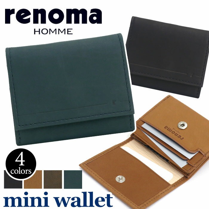 財布 renoma レノマ 正規品 小銭入れ用 男財布 本革 牛革 革財布 大人 レザー 防水加工ミニ財布 二つ折り ウォレット ビジネス ビジカジ ブラック 黒 かっこいい 仕事 通勤 高級感 ミニ 人気 ギフト プレゼント 薄型 無地 レーヴ Rave 506601