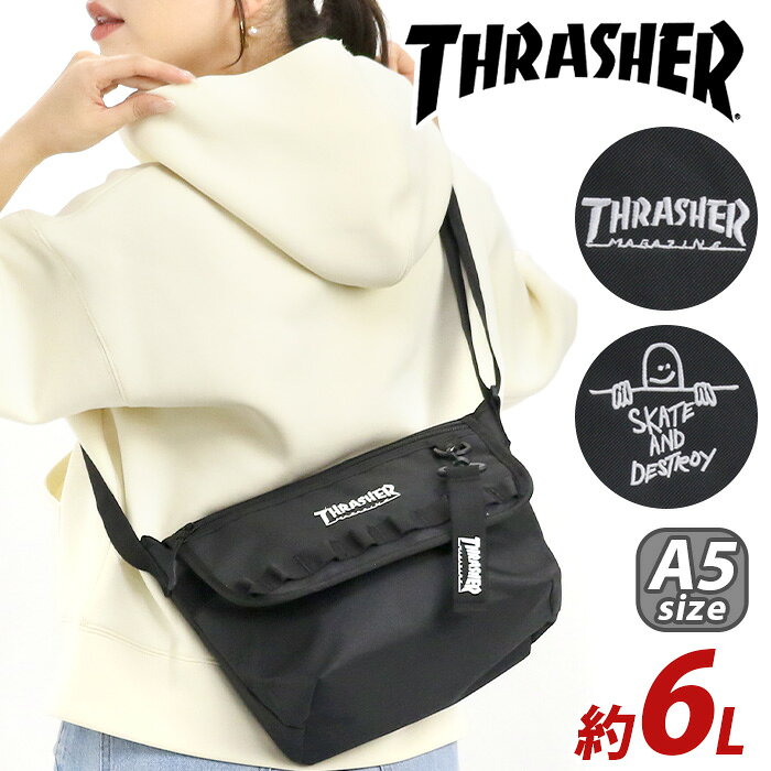 スラッシャー THRASHER メッセンジャーバッグ ショルダーバッグ フラップ 肩掛け 斜め掛け メッセンジャー レディース バッグ フラップショルダー A5 6L コンパクト 人気 ロゴ カジュアル シンプル おしゃれ 黒 学生 大人 フェス 街用 FLAP SHOULDER VJTH-0017