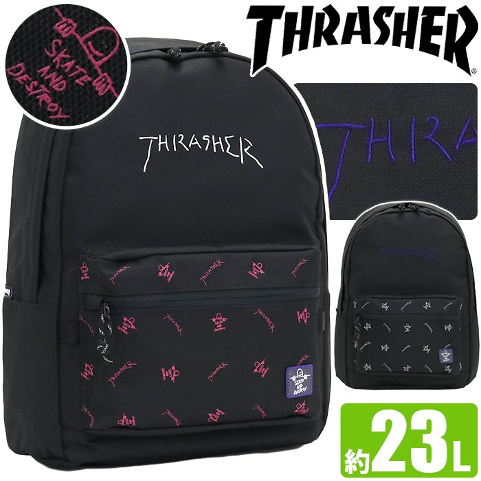 楽天バッグと財布のリアン【SALE】 リュック メンズ 23L THRASHER スラッシャー リュックサック GONZシリーズ デイパック マーク・ゴンザレス おしゃれ レディース 男女兼用 通学 通勤 中学生 高校生 男の子 女の子 部活 学校 人気 ロゴ 黒 ブラック A4 B4 バックパック Backpack THR-174