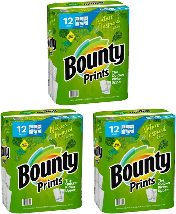 コストコ バウンティ ペーパータオル プリント 128 カット X 12 ロール × 3個セット Costco Bounty ロールタオル 厚い 強い 高吸水 切れ目