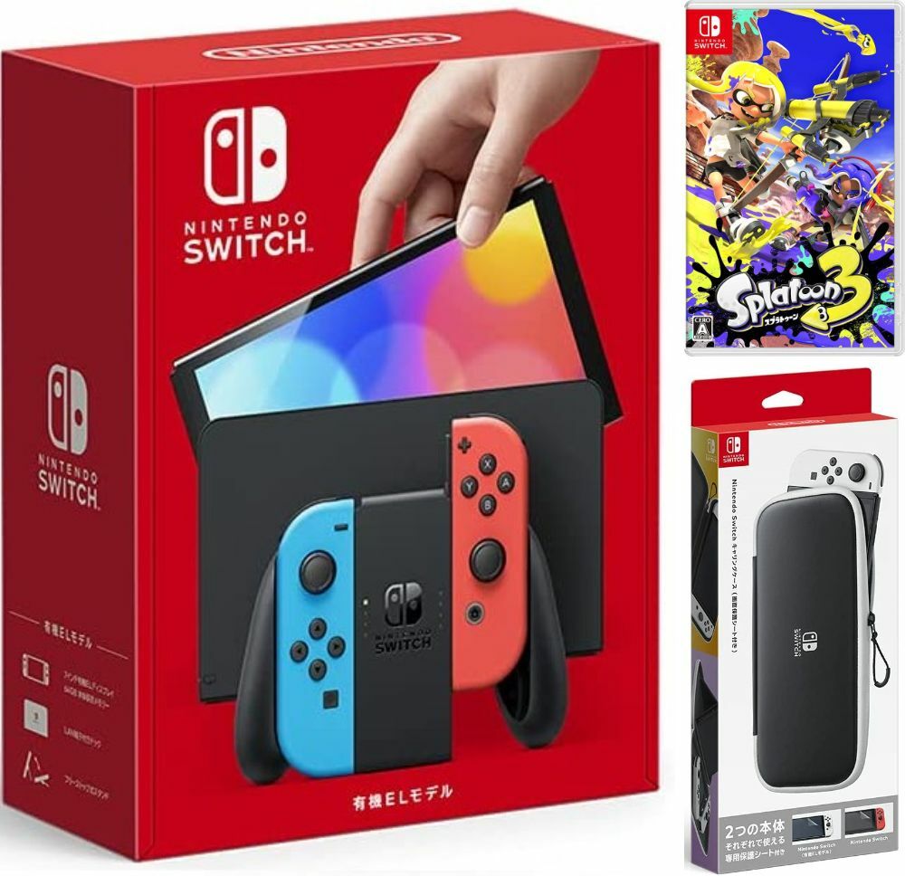 【無料ラッピング対応】Nintendo Switch(有機ELモデル) Joy-Con(L)/(R) ネオン+ スプラトゥーン3 -Switch（ソフト）+ キャリングケース任天堂スイッチ 本体クリスマスクリスマスラッピングお誕生日スーパーセールブラックフライデー