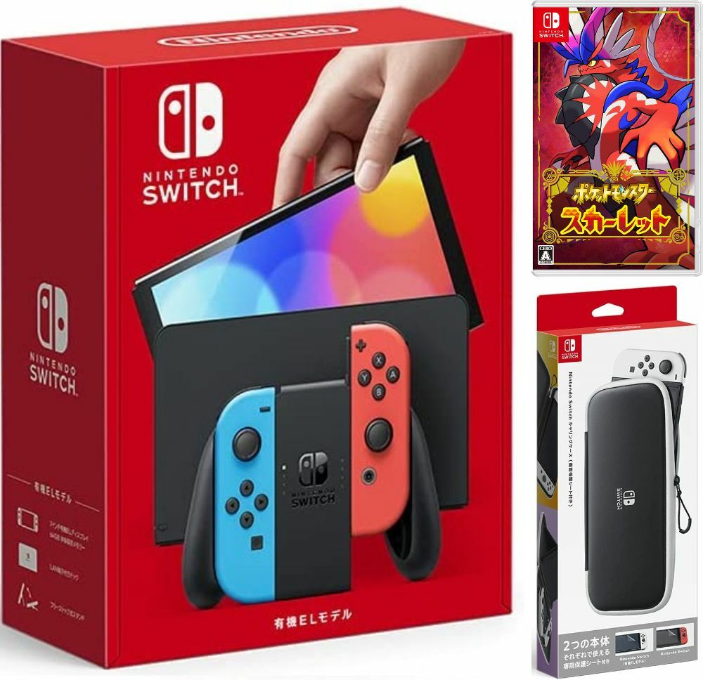 楽天TOWA【無料ラッピング対応】Nintendo Switch（有機ELモデル） Joy-Con（L）/（R） ネオン+ ポケットモンスター スカーレット -Switch（ソフト）+ キャリングケース任天堂スイッチ 本体クリスマスクリスマスラッピングお誕生日ブラックフライデー