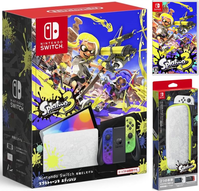 【無料ラッピング対応】Nintendo Switch（有機ELモデル） スプラトゥーン3エディション+ スプラトゥーン3 -Switch～（ソフト）+キャリングケース スプラトゥーン3エディション(画面保護シート付き)任天堂スイッチ 本体クリスマスラッピング