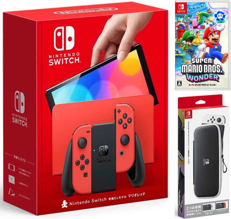 【無料ラッピング対応】Nintendo Switch（有機ELモデル） マリオレッド+ スーパーマリオブラザーズ ワンダー -Switch（ソフト）+ キャリングケース任天堂スイッチ 本体クリスマスクリスマスラッピングお誕生日