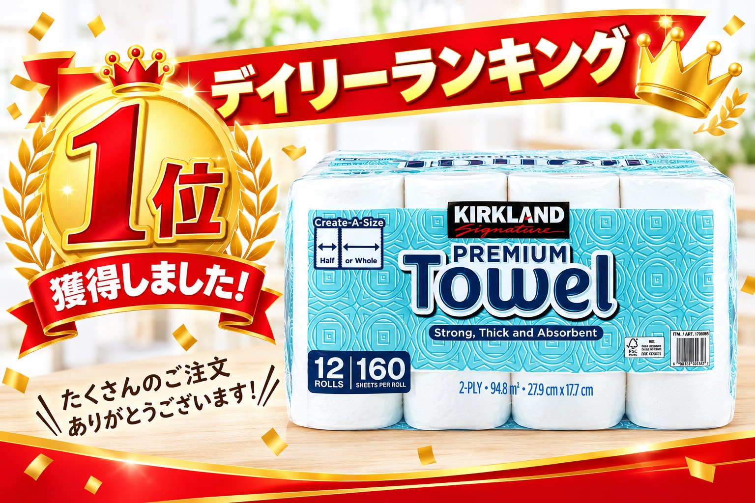 【コストコ】カークランド シグネチャーペーパータオル160カット12ロール 2枚重ね 3ロールずつ包装キッチンペーパーお買物マラソンクリスマスブラックフライデー