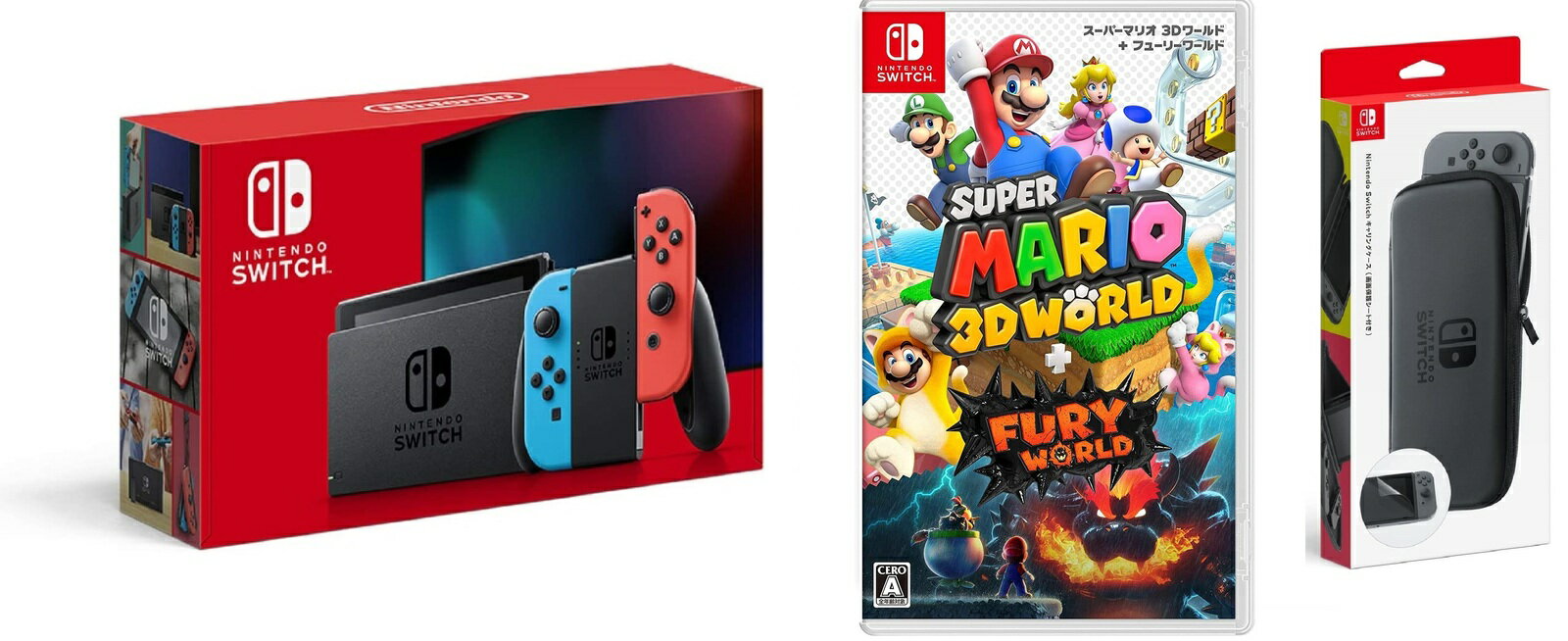 【無料ラッピング対応】Nintendo Switch 本体 ニンテンドースイッチ ネオン +スーパーマリオ 3Dワールド + フューリーワールド+キャリングケース