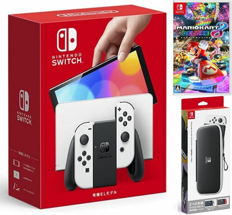 楽天TOWA【無料ラッピング対応】Nintendo Switch（有機ELモデル） Joy-Con（L）/（R） ホワイト+ マリオカート8 デラックス（ソフト）+ キャリングケース任天堂スイッチ 本体クリスマスクリスマスラッピングお誕生日