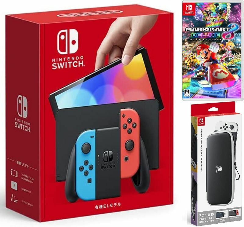 楽天TOWA【無料ラッピング対応】Nintendo Switch（有機ELモデル） Joy-Con（L）/（R） ネオン+ マリオカート8 デラックス（ソフト）+ キャリングケース任天堂スイッチ 本体クリスマスクリスマスラッピングお誕生日