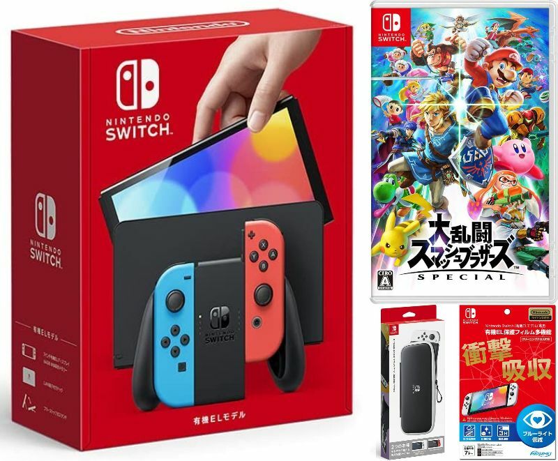 楽天TOWA【無料ラッピング対応】Nintendo Switch（有機ELモデル） Joy-Con（L）/（R） ネオン+ 大乱闘スマッシュブラザーズ SPECIAL（ソフト）+ キャリングケース+保護フィルム任天堂スイッチ 本体クリスマスクリスマスラッピングお誕生日