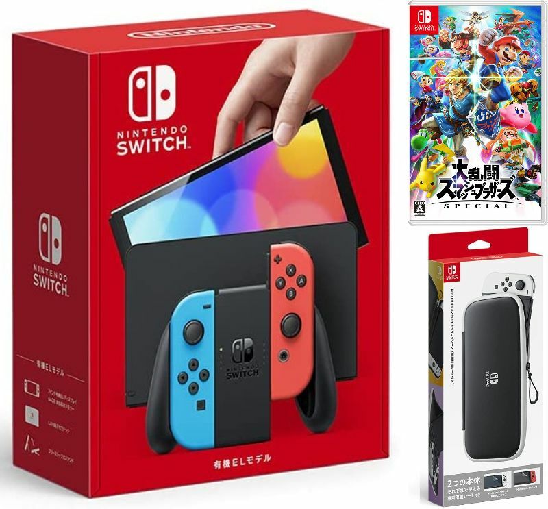 【無料ラッピング対応】Nintendo Switch(有機ELモデル) Joy-Con(L)/(R) ネオン+大乱闘スマッシュブラザーズ SPECIAL （ソフト）+ キャリングケース任天堂スイッチ 本体クリスマスクリスマスラッピングお誕生日