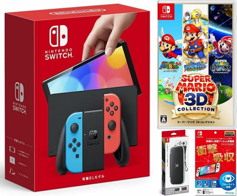 【無料ラッピング対応】Nintendo Switch(有機ELモデル) Joy-Con(L)/(R) ネオン+ スーパーマリオ 3Dコレクション（ソ…