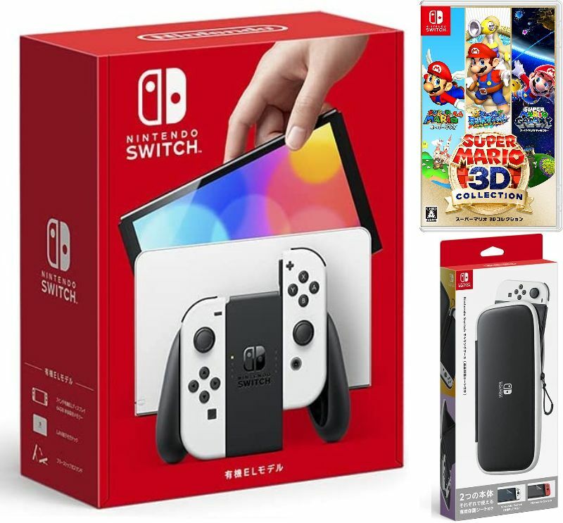 楽天TOWA【無料ラッピング対応】Nintendo Switch（有機ELモデル） Joy-Con（L）/（R） ホワイト+スーパーマリオ 3Dコレクション （ソフト）+ キャリングケース任天堂スイッチ 本体クリスマスクリスマスラッピングお誕生日