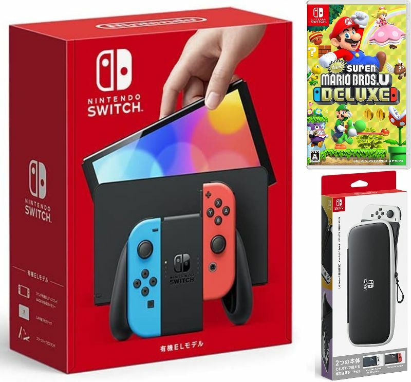 【無料ラッピング対応】Nintendo Switch(有機ELモデル) Joy-Con(L)/(R) ネオン+ スーパーマリオブラザーズ U デラックス（ソフト）+ キャリングケース任天堂スイッチ 本体クリスマスクリスマスラッピングお誕生日