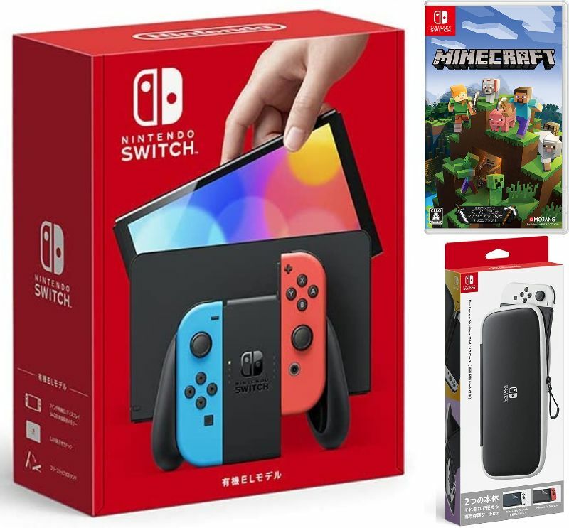 【無料ラッピング対応】Nintendo Switch(有機ELモデル) Joy-Con(L)/(R) ネオン+ Minecraft (マインクラフト)（ソフト）+ キャリングケース任天堂スイッチ 本体クリスマスクリスマスラッピングお誕生日