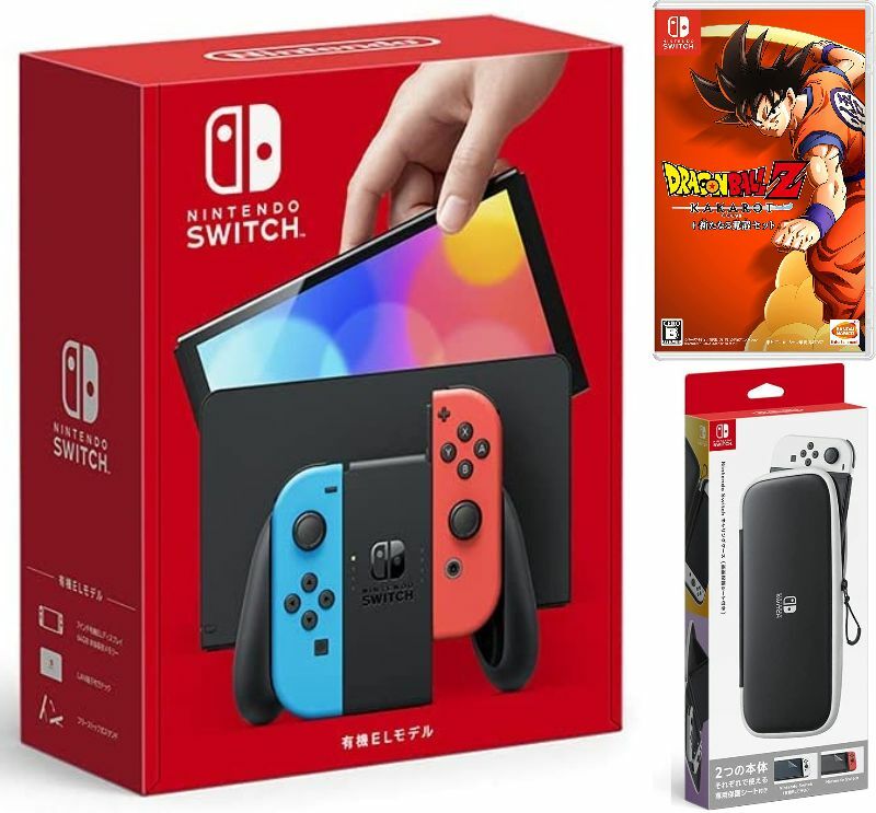 【無料ラッピング対応】Nintendo Switch(有機ELモデル) Joy-Con(L)/(R) ネオン+ ドラゴンボールZ KAKAROT + 新たなる覚醒セット（ソフト）+ キャリングケース任天堂スイッチ 本体クリスマスクリスマスラッピングお誕生日