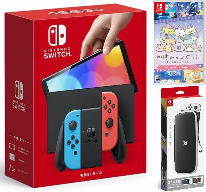 【無料ラッピング対応】Nintendo Switch(有機ELモデル) Joy-Con(L)/(R) ネオン+ すみっコぐらし 青い月夜のまほうのコ （ソフト）+ キャリングケース任天堂スイッチ 本体クリスマスクリスマスラッピングお誕生日2021年12月2日発売