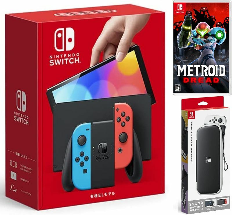 【無料ラッピング対応】Nintendo Switch(有機ELモデル) Joy-Con(L)/(R) ネオン+ メトロイド ドレッド（ソフト）+ キャリングケース任天堂スイッチ 本体クリスマスクリスマスラッピングお誕生日