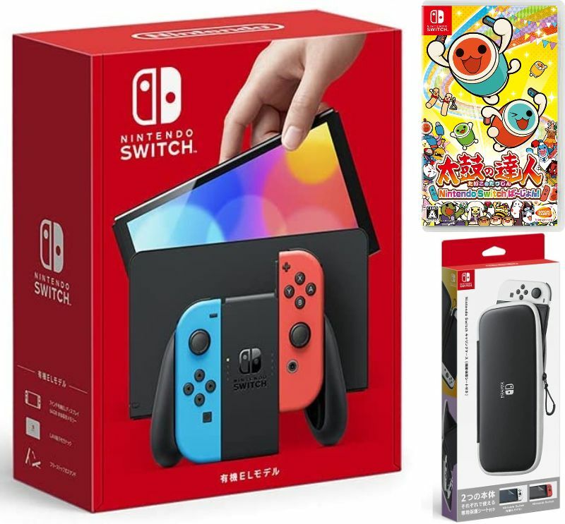 【無料ラッピング対応】Nintendo Switch(有機ELモデル) Joy-Con(L)/(R) ネオン+太鼓の達人 （ソフト）+ キャリングケース任天堂スイッチ 本体クリスマスクリスマスラッピングお誕生日