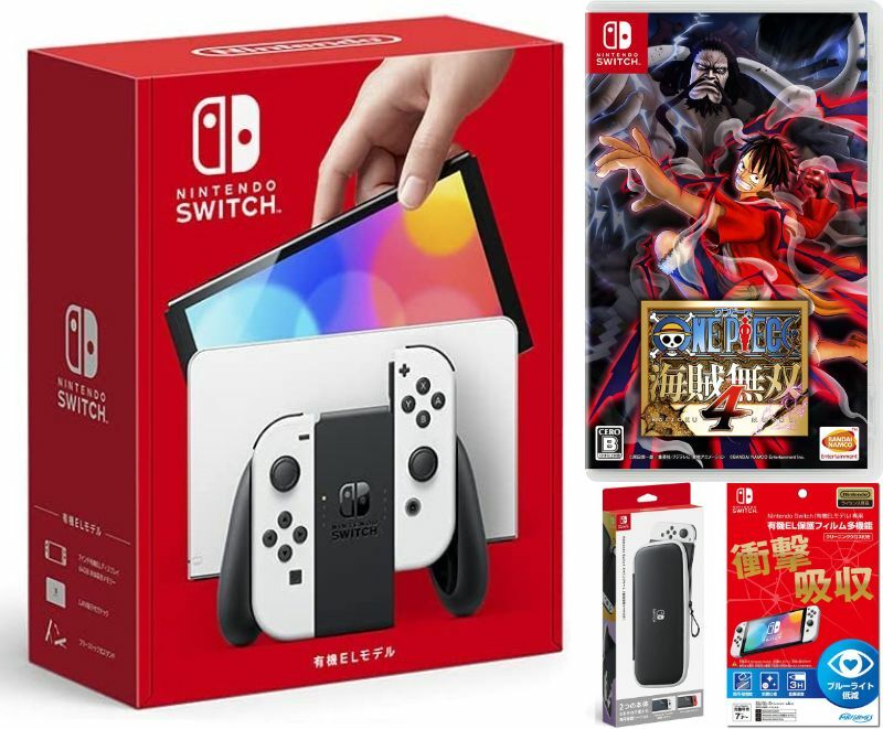 楽天TOWA【無料ラッピング対応】Nintendo Switch（有機ELモデル） Joy-Con（L）/（R） ホワイト+ ワンピース海賊無双4 （ソフト）+ キャリングケース+保護フィルム任天堂スイッチ 本体クリスマスクリスマスラッピングお誕生日