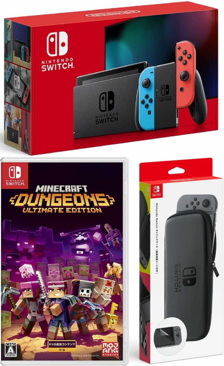 【無料ラッピング対応】Nintendo Switch Joy-Con(L)/(R) ネオン+ マインクラフトダンジョンズ アルティメットエディション（ソフト）+ キャリングケース任天堂スイッチ 本体クリスマスクリスマスラッピングお誕生日