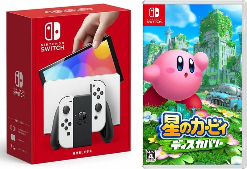 楽天TOWA【無料ラッピング対応】Nintendo Switch（有機ELモデル） Joy-Con（L）/（R） ホワイト+ 星のカービィ　ディスカバリー2022年3月25日発売任天堂スイッチ 本体クリスマスクリスマスラッピングお誕生日